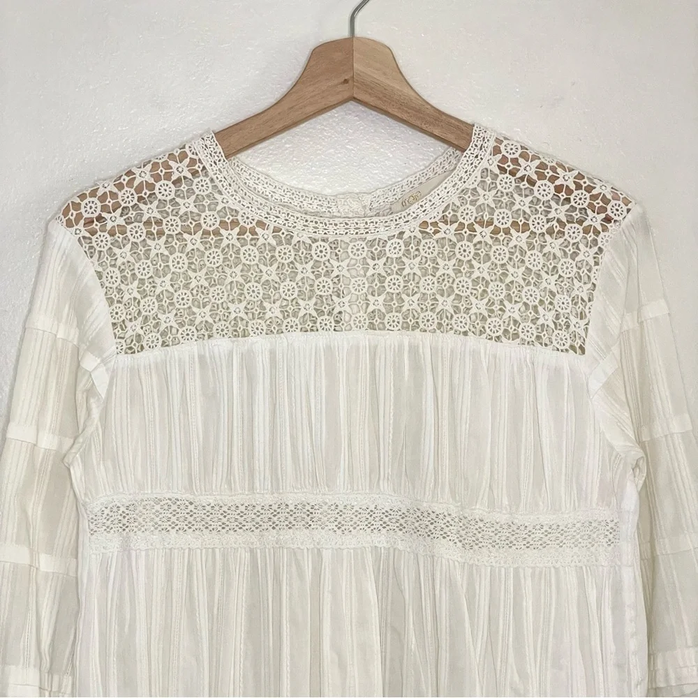Maje Crochet Lace Yoke Button Back Cotton Top Ivory Small
